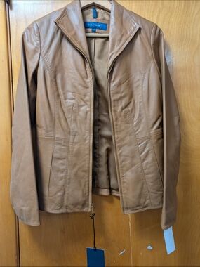 Cole Haan Women's Tan Leather Zip Jacket